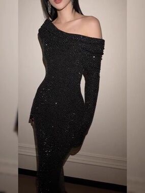 Black Sparkly Off Shoulder Mermaid Dress Fits S/M